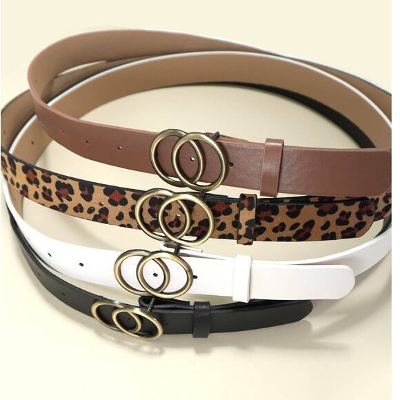 Double O Buckle Vegan Leather Belt Black - Picture 4 of 5